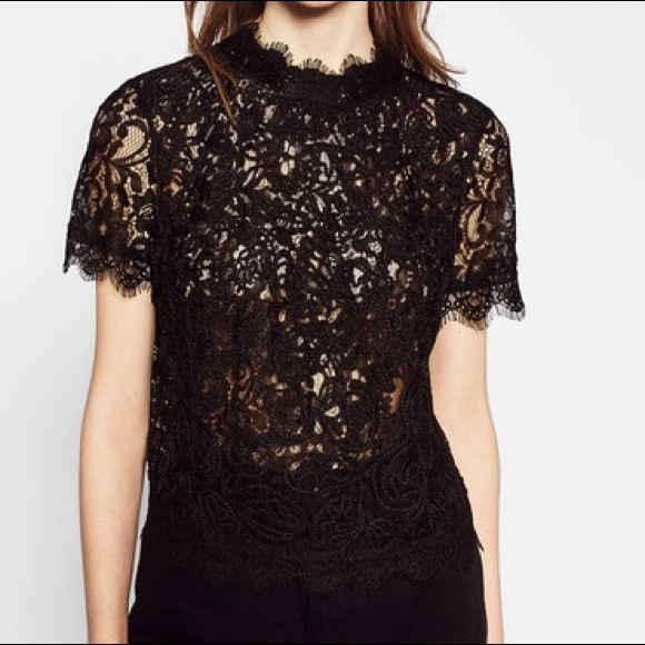 Zara Tops - Zara Trafaluc black lace short sleeve top size sm
